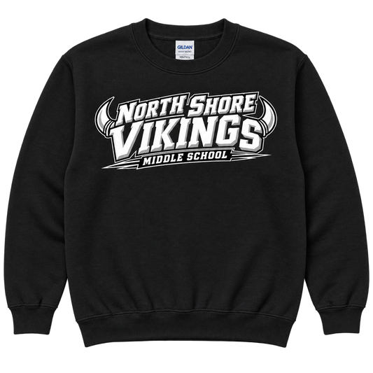 Black North Shore Middle School — Power Type Crewneck, youth fit front digital mockup
