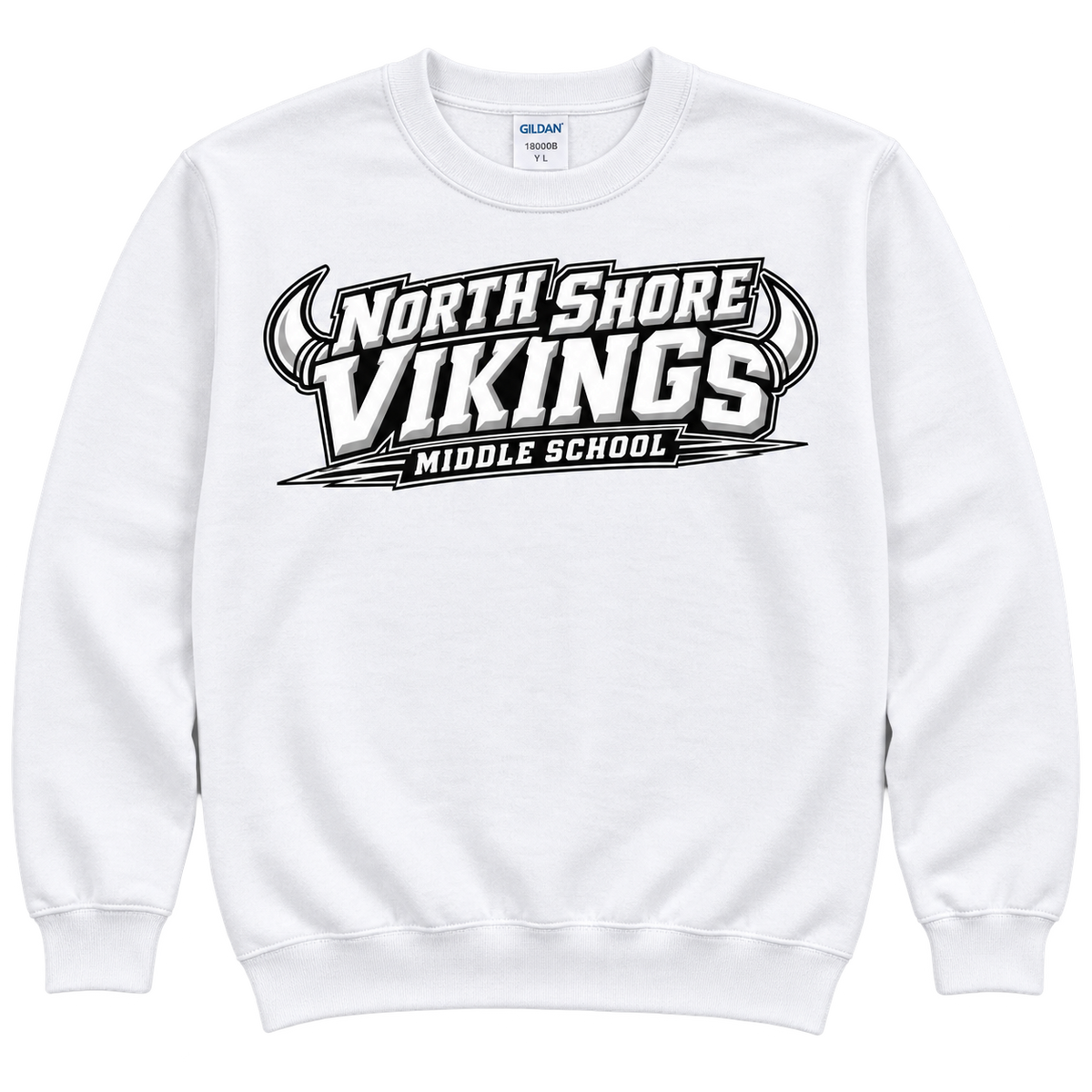 White North Shore Middle School — Power Type Crewneck, youth fit front digital mockup