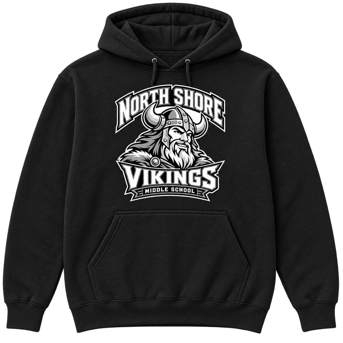 Black North Shore Middle School — Viking Captain Pullover, adult fit front digital mockup