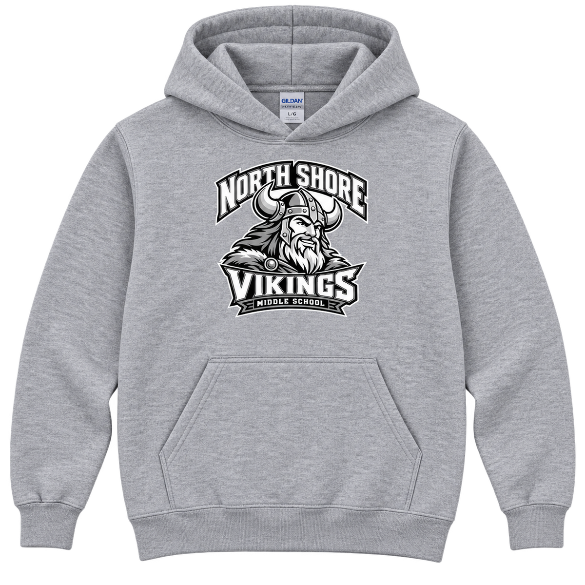 Sport Grey North Shore Middle School — Viking Captain Pullover, youth fit front digital mockup
