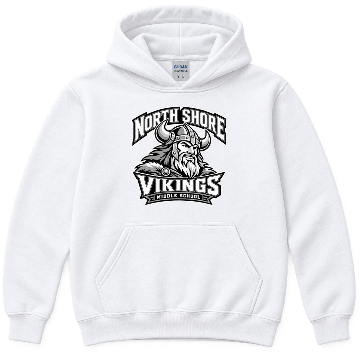 White North Shore Middle School — Viking Captain Pullover, youth fit front digital mockup