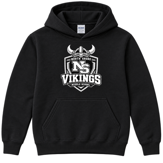 Black North Shore Middle School — Helmet Shield Pullover, youth fit front digital mockup