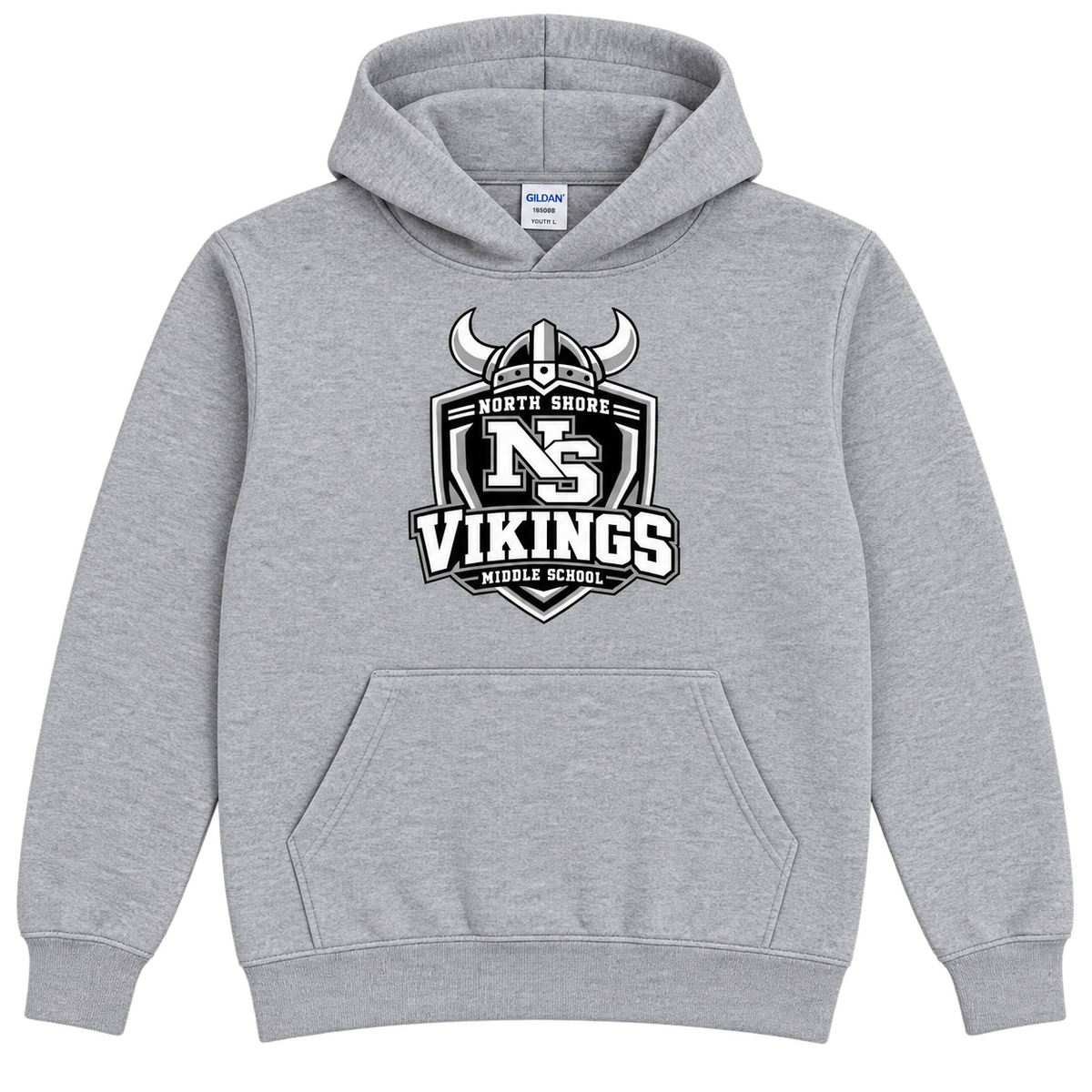 Sport Grey North Shore Middle School — Helmet Shield Pullover, youth fit front digital mockup