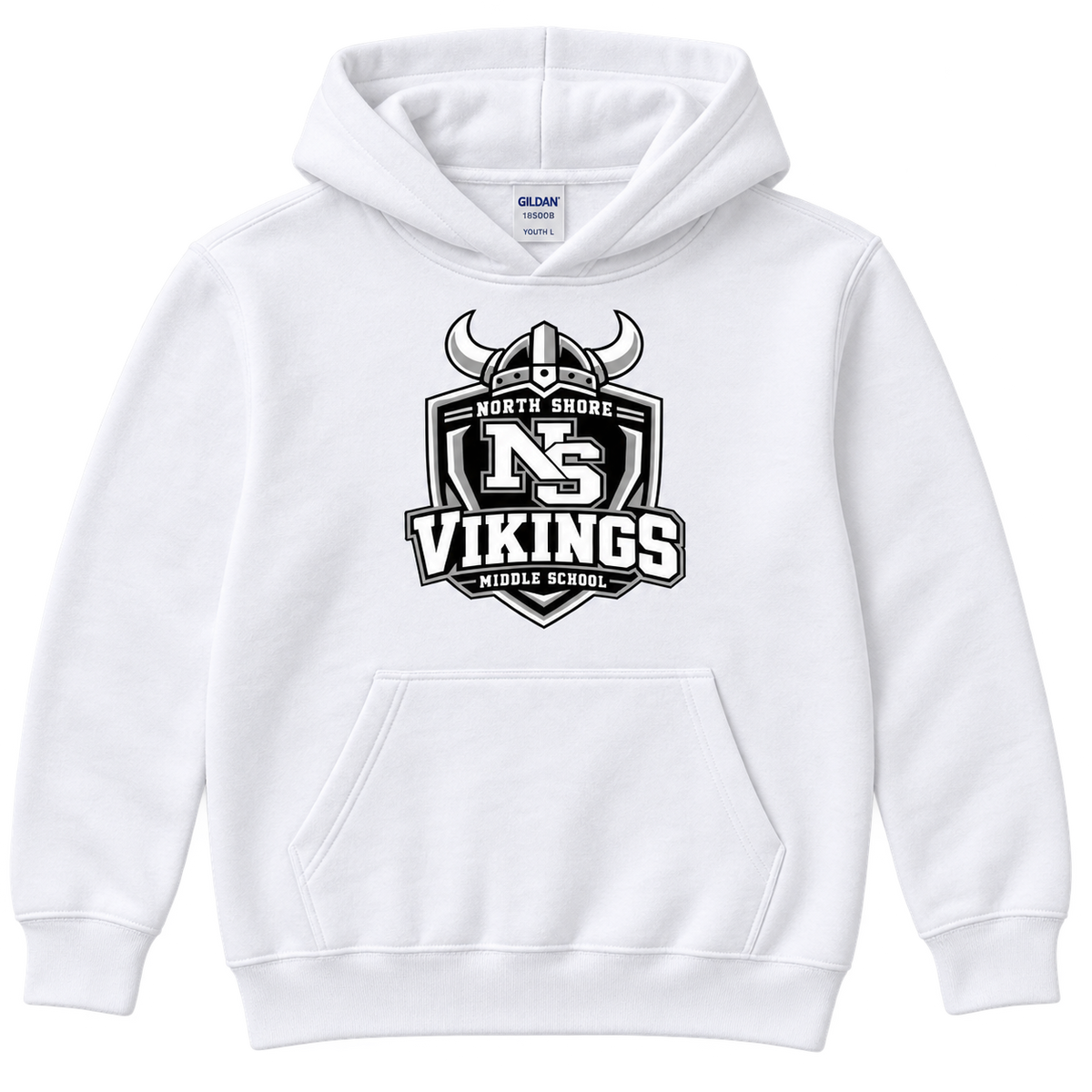 White North Shore Middle School — Helmet Shield Pullover, youth fit front digital mockup
