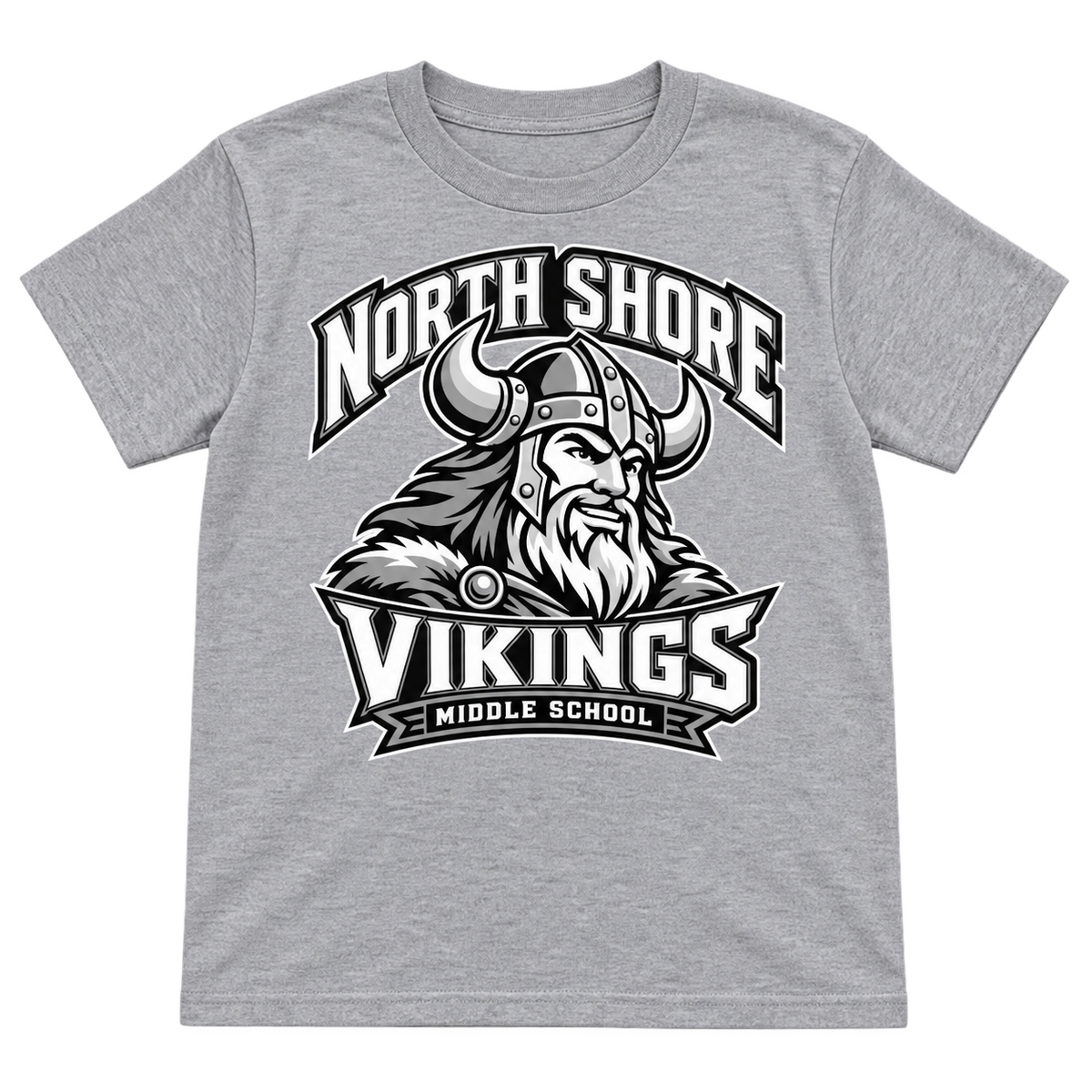 Sport Grey North Shore Middle School Viking Captain tee, youth fit front digital mockup