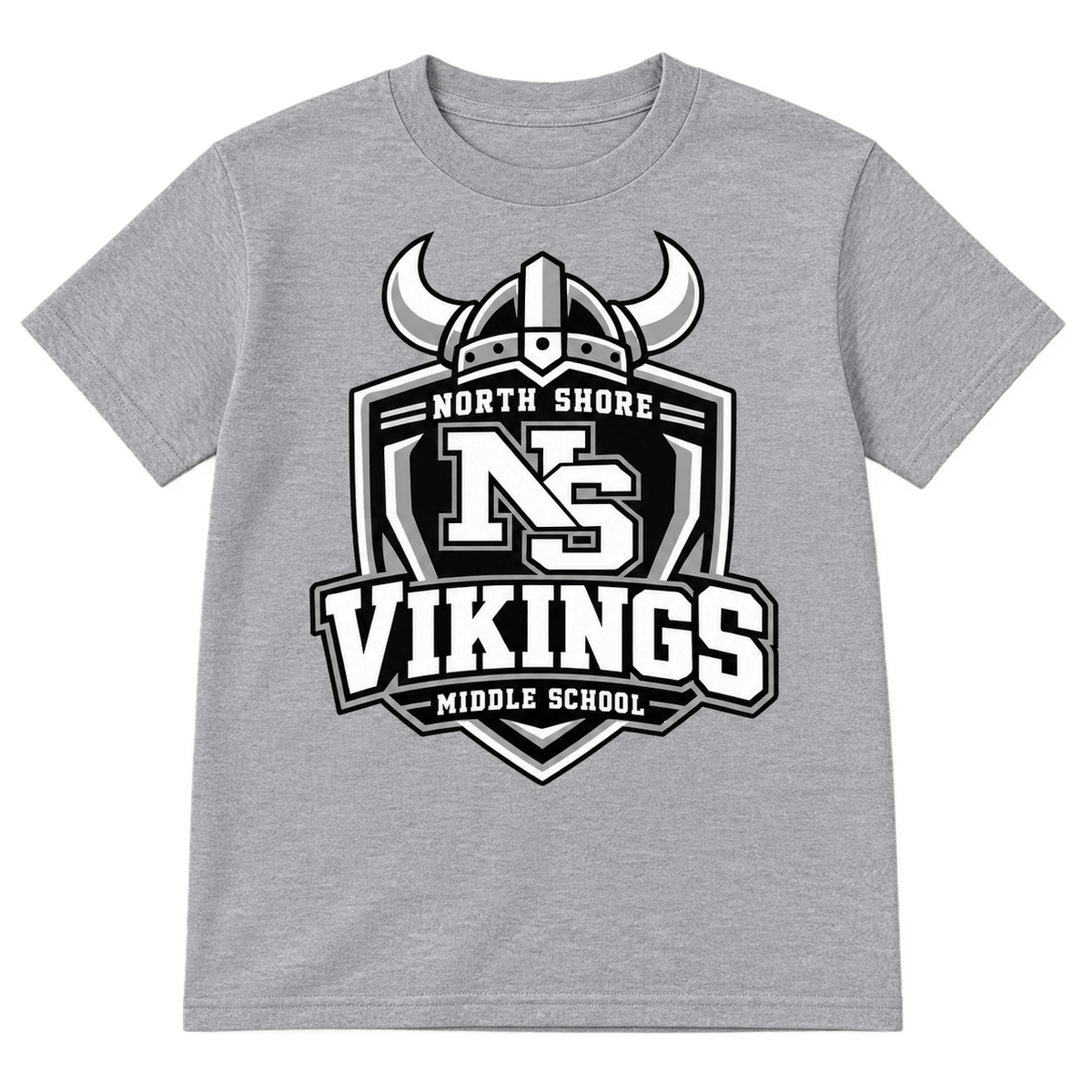 Sport Grey North Shore Middle School Helmet Shield tee, youth fit front digital mockup