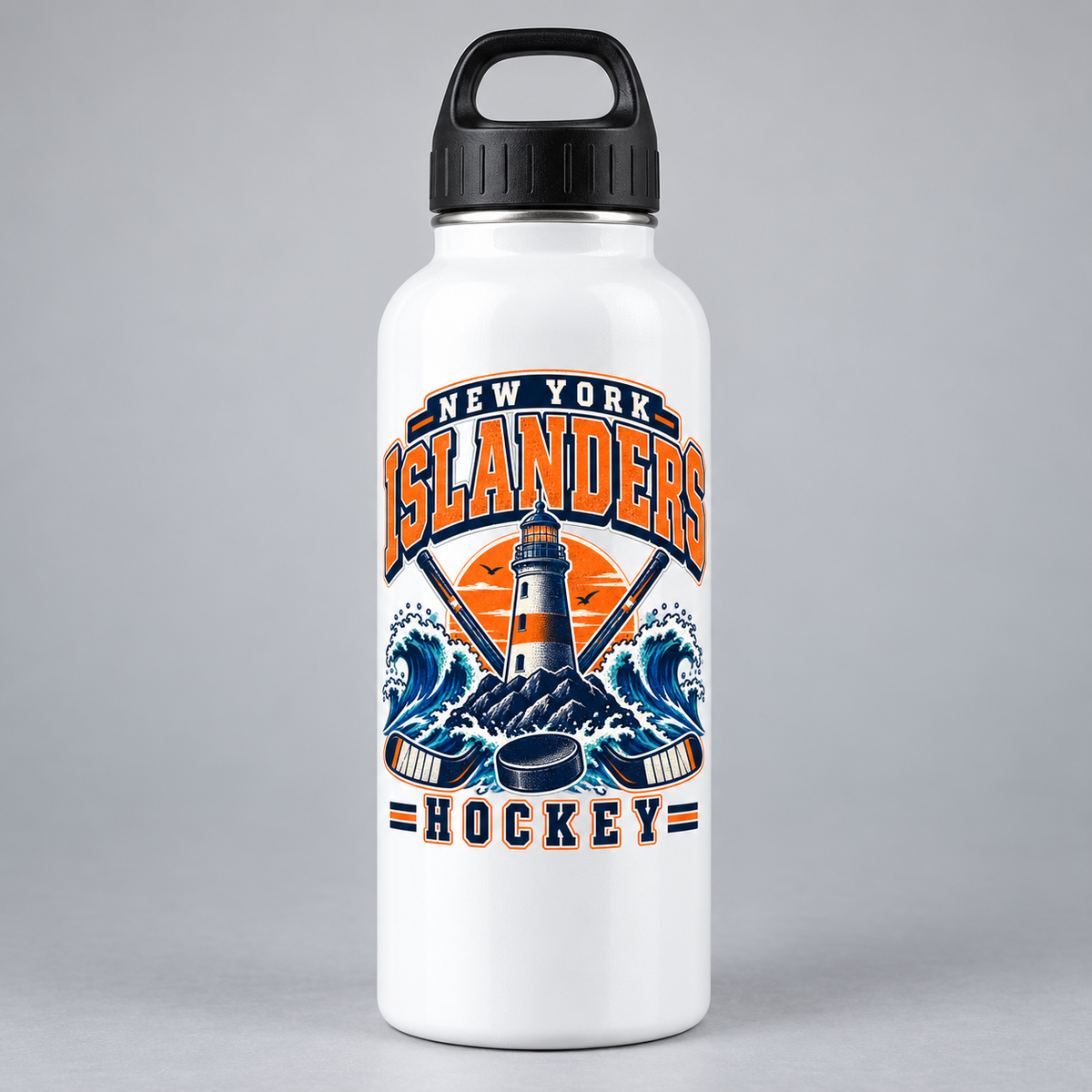 New York Islanders Coastal Retro Water Bottle in White, front view