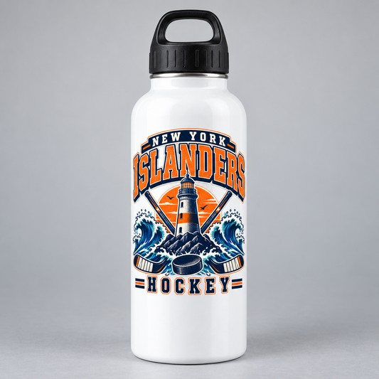 New York Islanders Coastal Retro Water Bottle in White, front view
