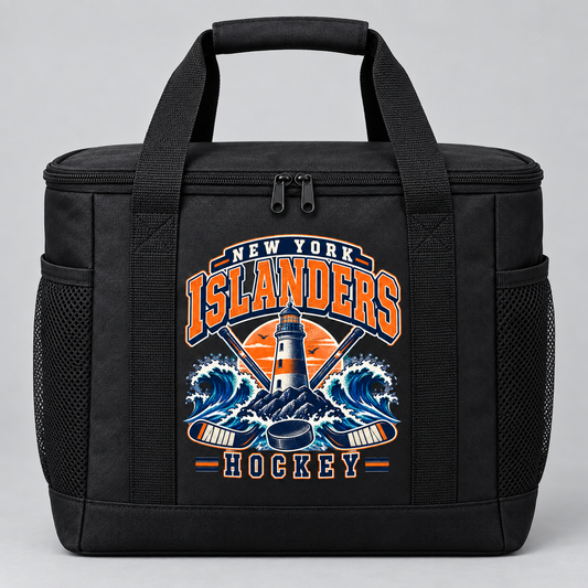 New York Islanders Coastal Retro Insulated Cooler Tote in Black, front view