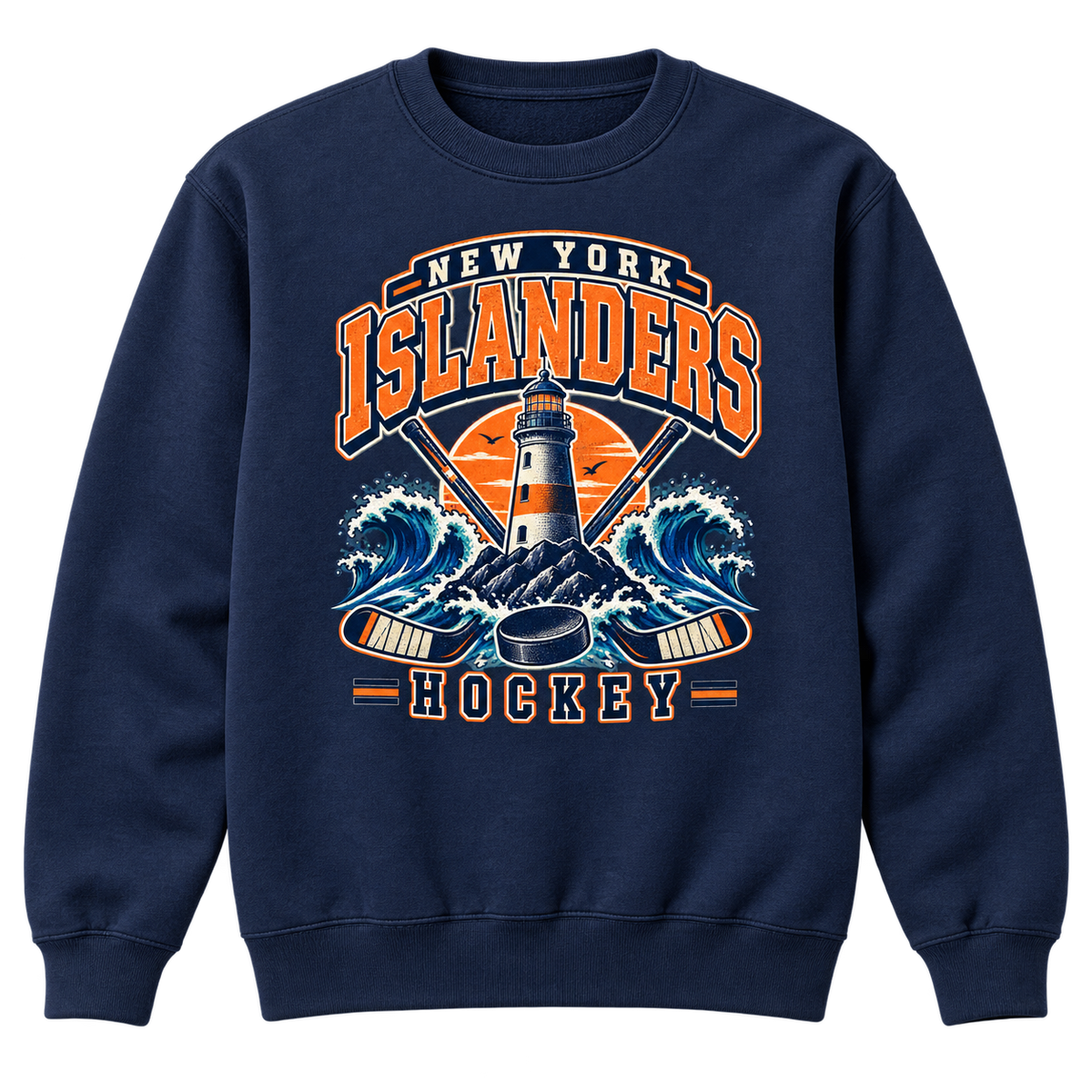New York Islanders Coastal Retro Unisex Crewneck Sweatshirt in Navy, front view