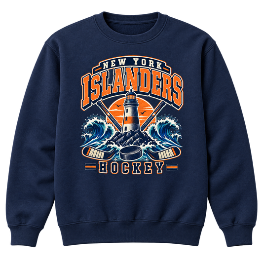 New York Islanders Coastal Retro Unisex Crewneck Sweatshirt in Navy, front view