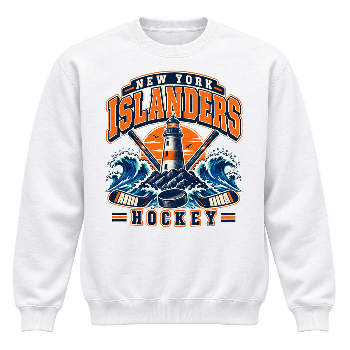 New York Islanders Coastal Retro Unisex Crewneck Sweatshirt in White, front view