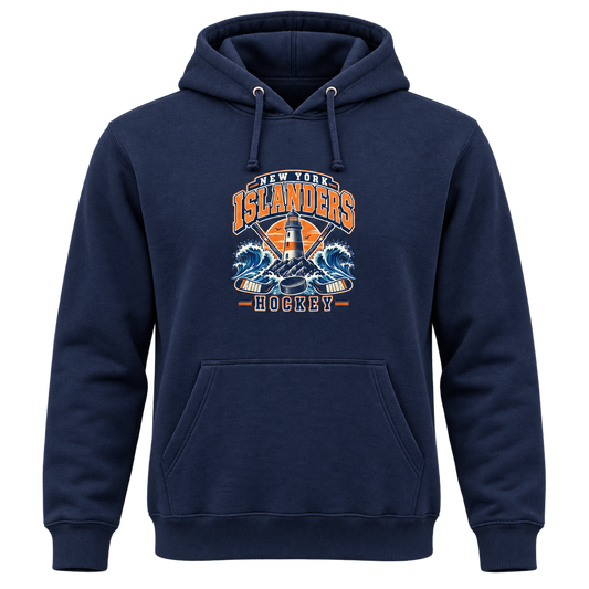 New York Islanders Coastal Retro Unisex Pullover Hoodie in Navy, front view