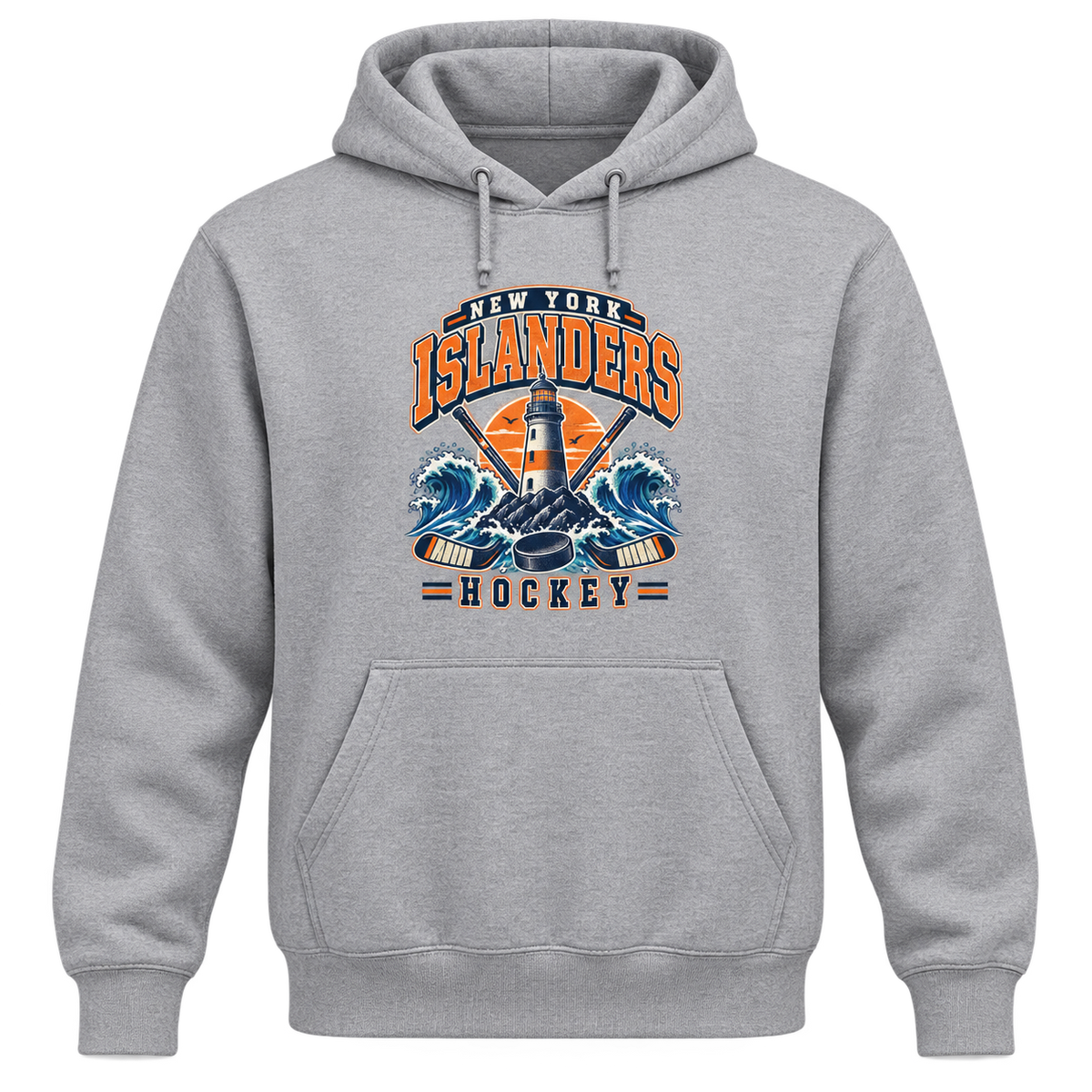 New York Islanders Coastal Retro Unisex Pullover Hoodie in Sport Gray, front view