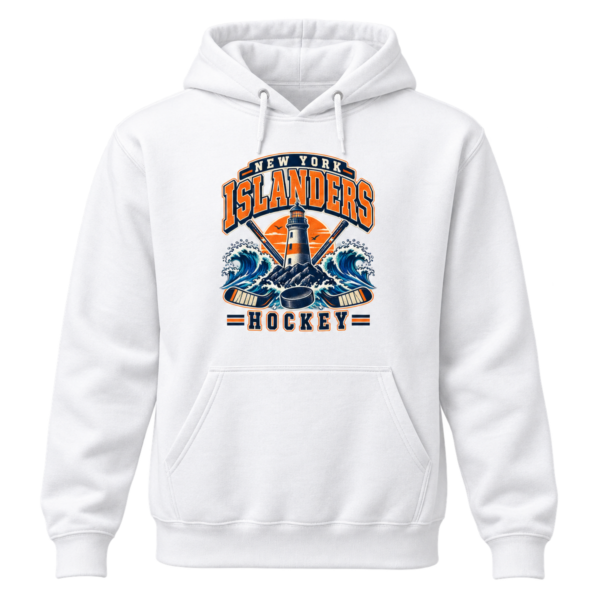 New York Islanders Coastal Retro Unisex Pullover Hoodie in White, front view