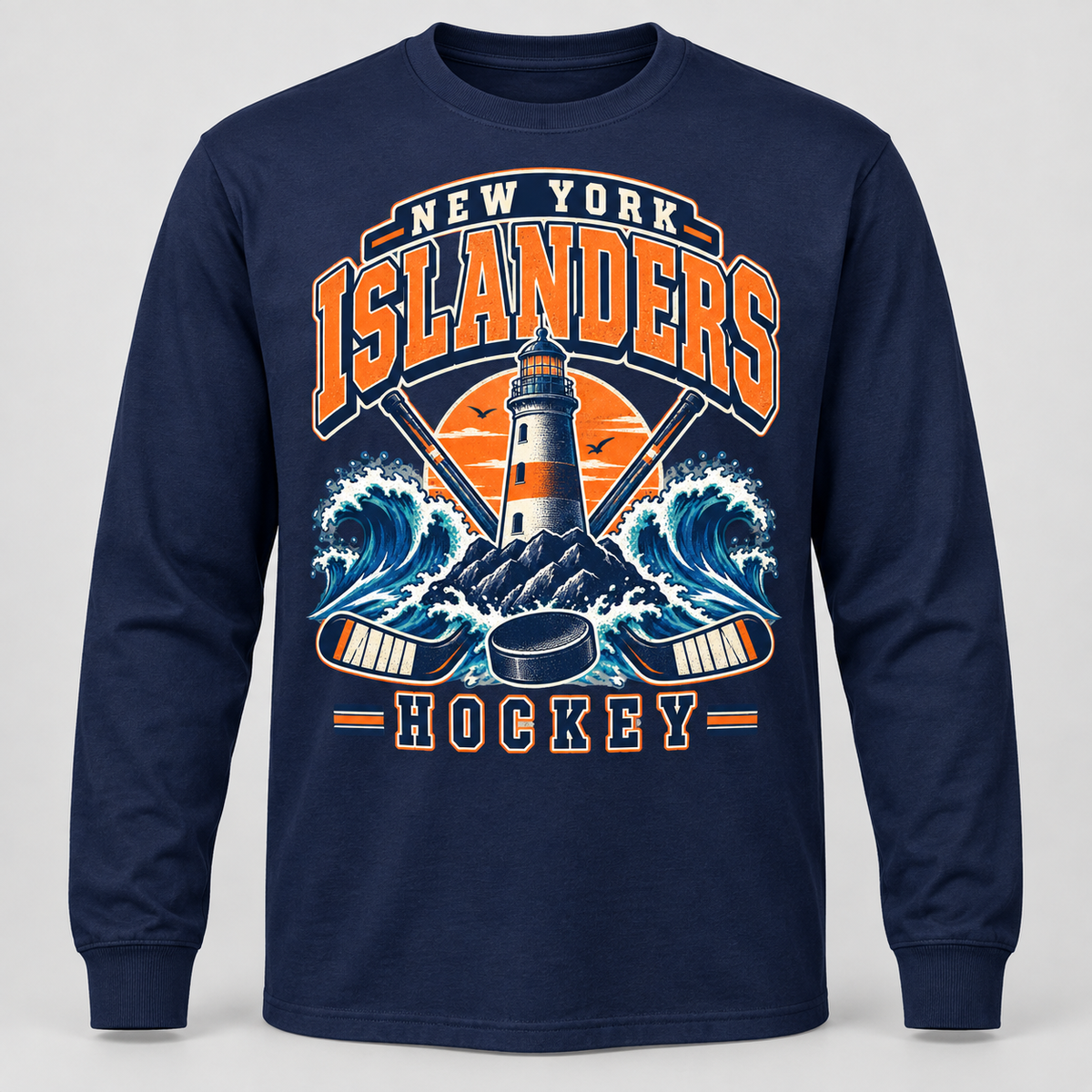 New York Islanders Coastal Retro Unisex Long Sleeve T-Shirt in Navy, front view