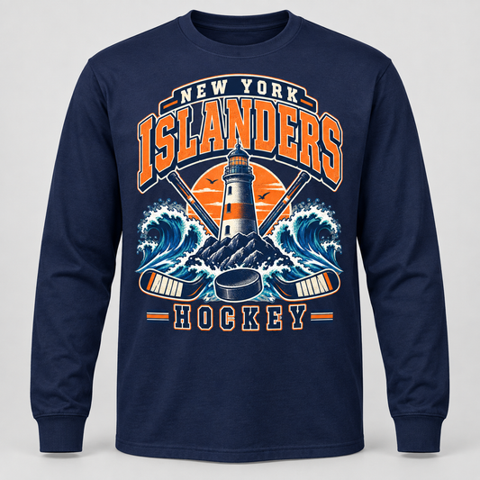 New York Islanders Coastal Retro Unisex Long Sleeve T-Shirt in Navy, front view