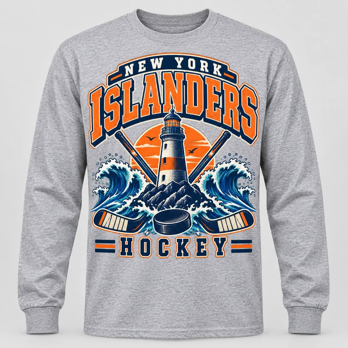 New York Islanders Coastal Retro Unisex Long Sleeve T-Shirt in Sport Gray, front view