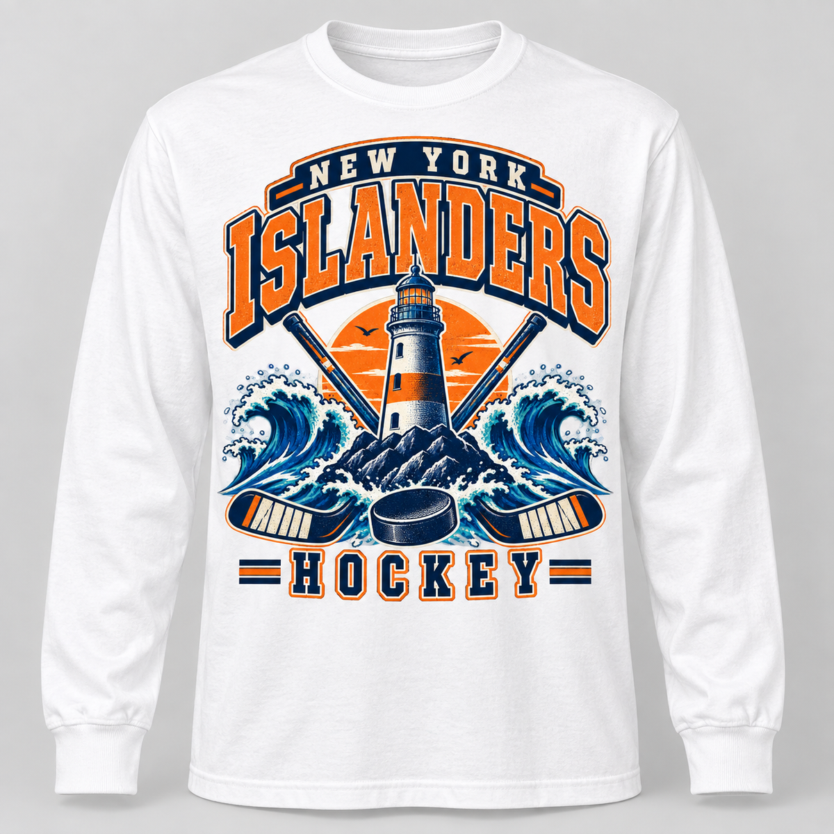 New York Islanders Coastal Retro Unisex Long Sleeve T-Shirt in White, front view