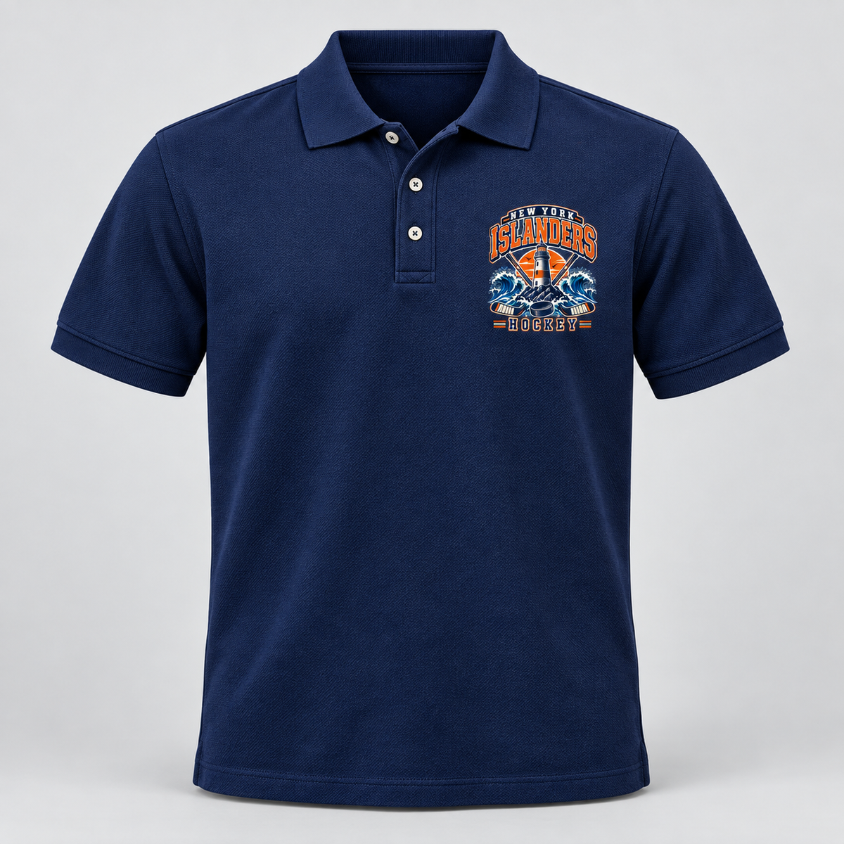 New York Islanders Coastal Retro Unisex Pique Polo in Navy, front view