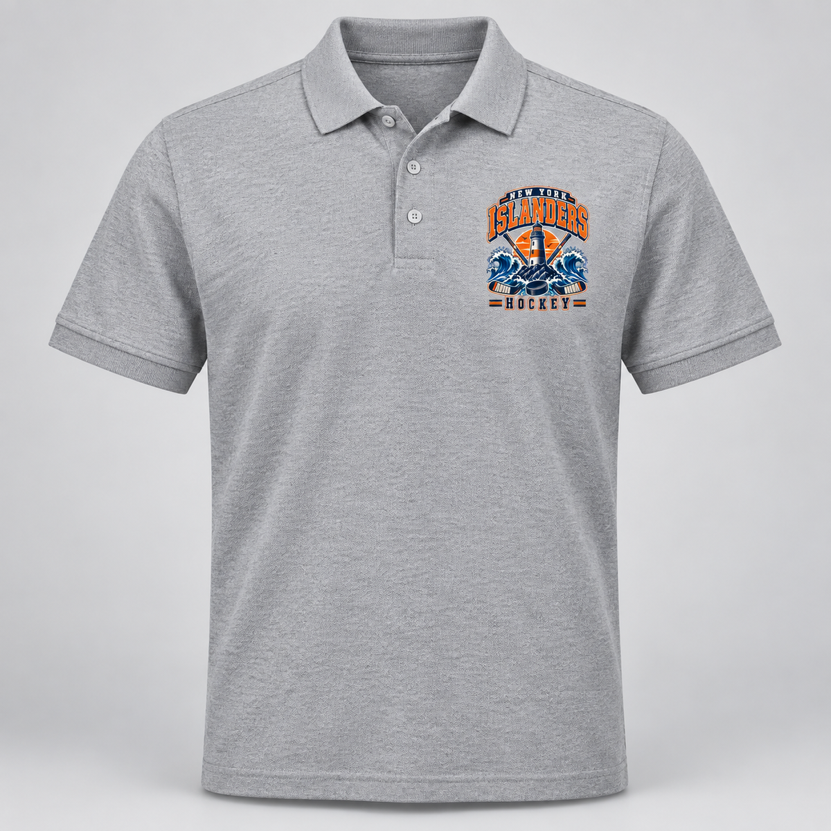 New York Islanders Coastal Retro Unisex Pique Polo in Sport Gray, front view