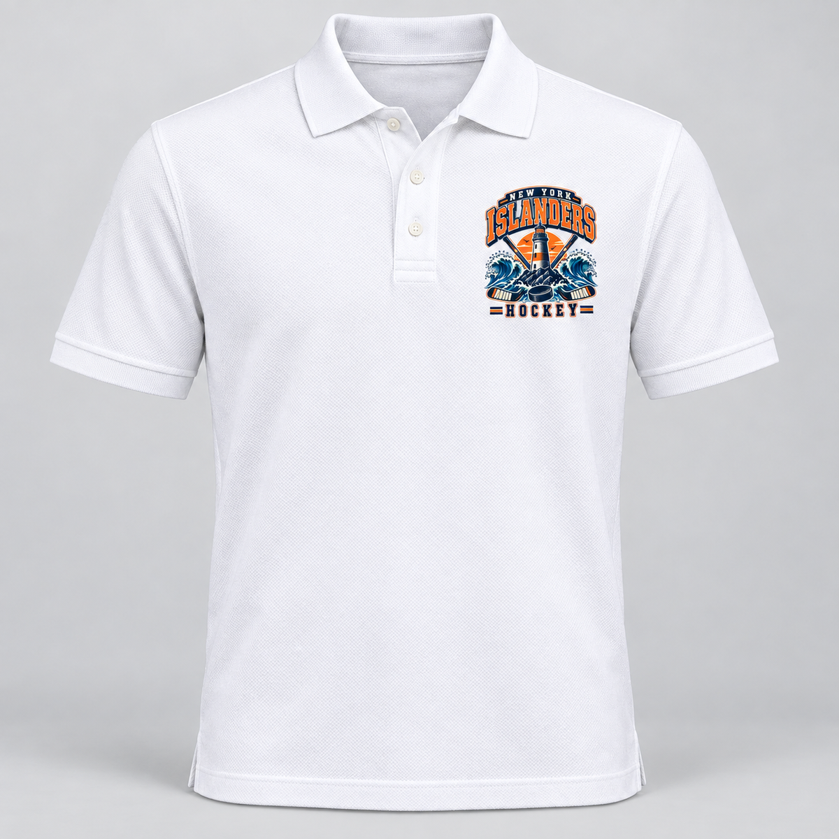 New York Islanders Coastal Retro Unisex Pique Polo in White, front view