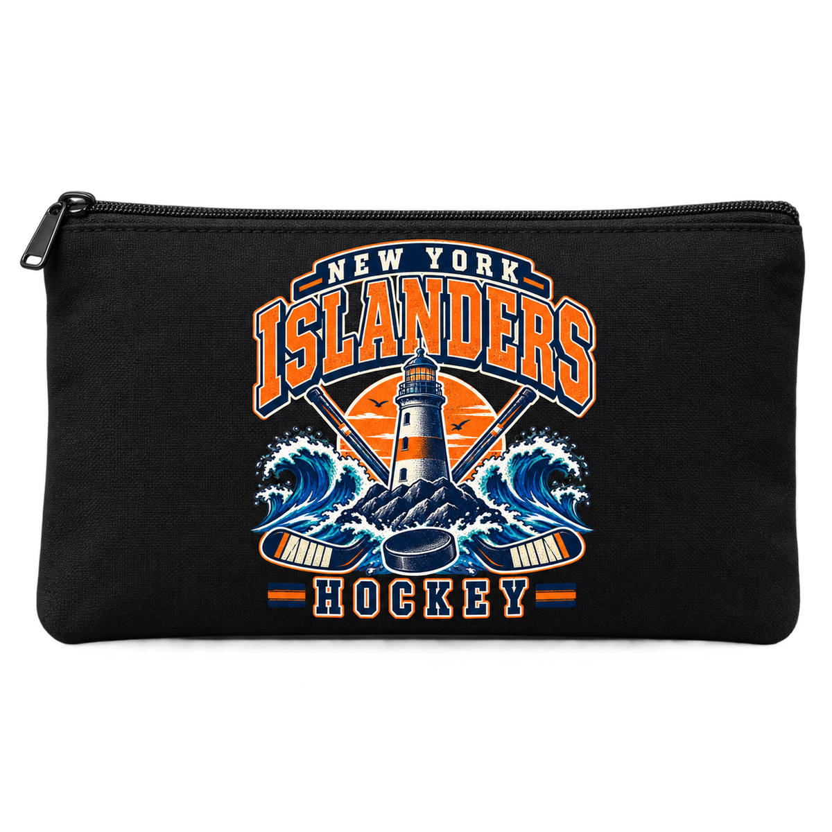 New York Islanders Coastal Retro Zippered Pouch in Black, front view