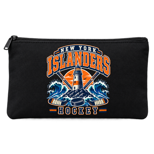New York Islanders Coastal Retro Zippered Pouch in Black, front view