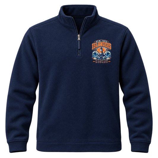 New York Islanders Coastal Retro Unisex Quarter-Zip Pullover in Navy, front view