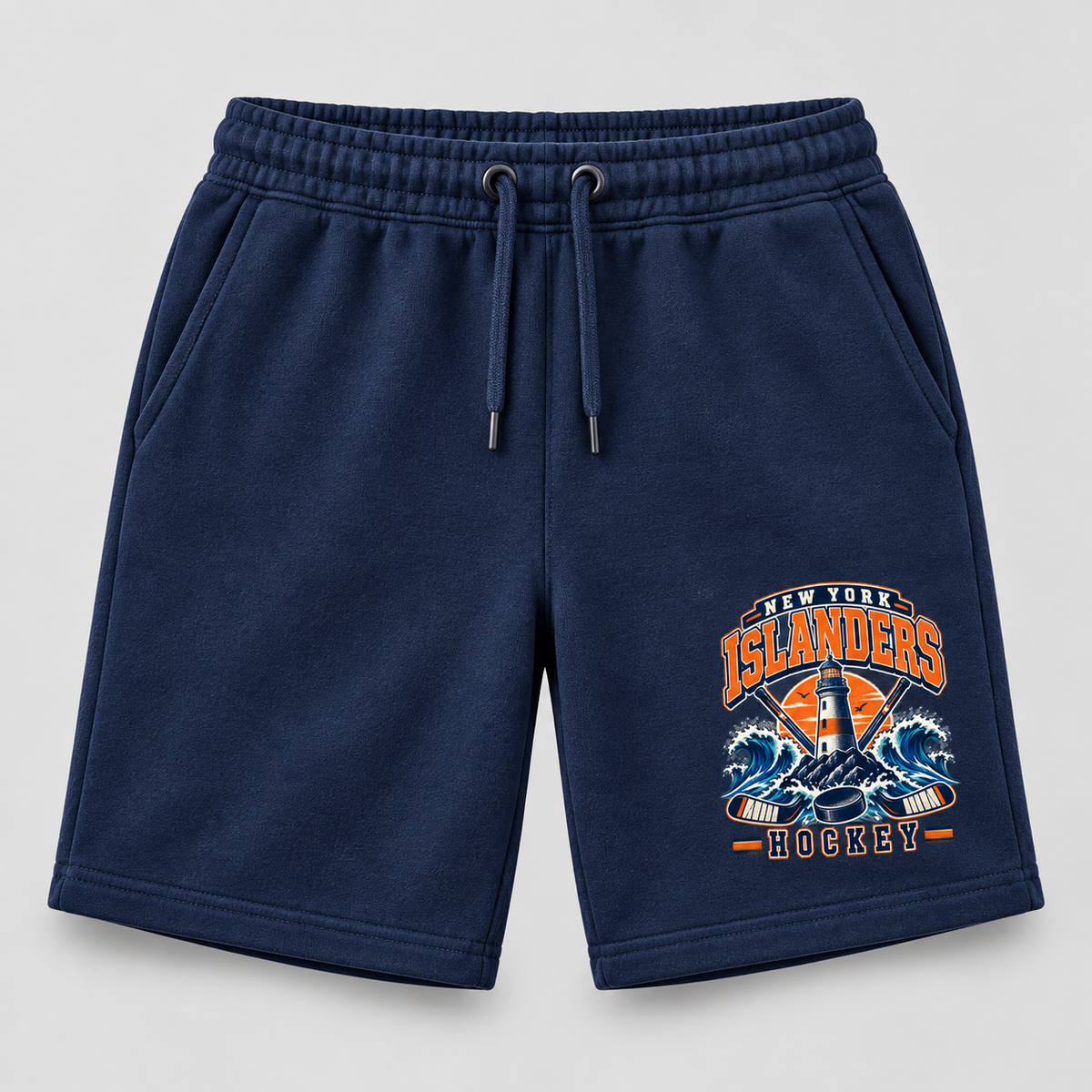 New York Islanders Coastal Retro Unisex Fleece Shorts in Navy, front view