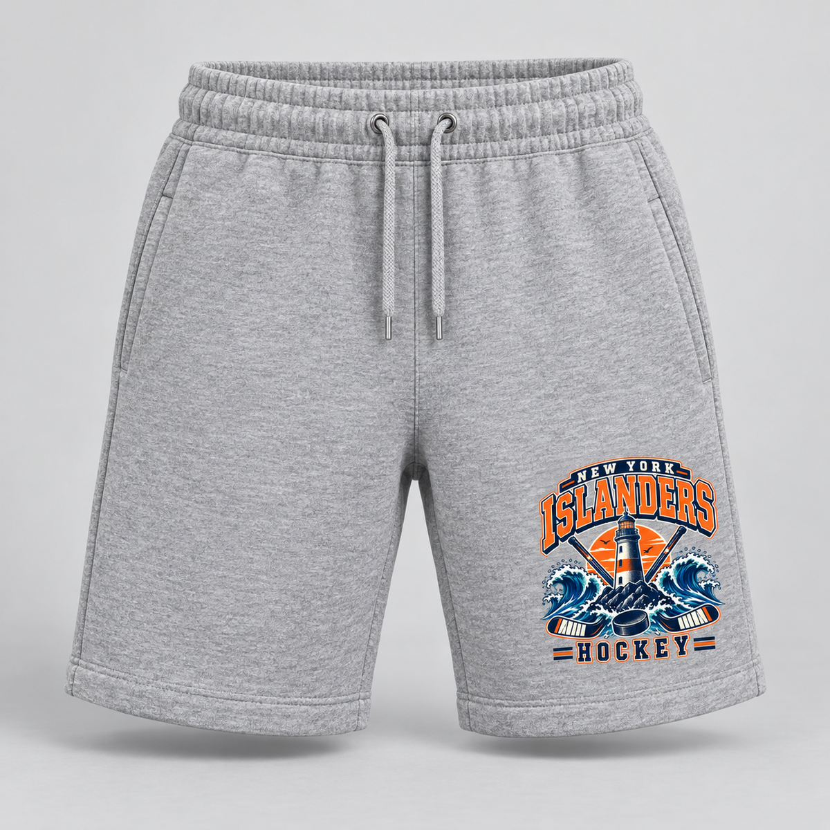 New York Islanders Coastal Retro Unisex Fleece Shorts in Sport Gray, front view
