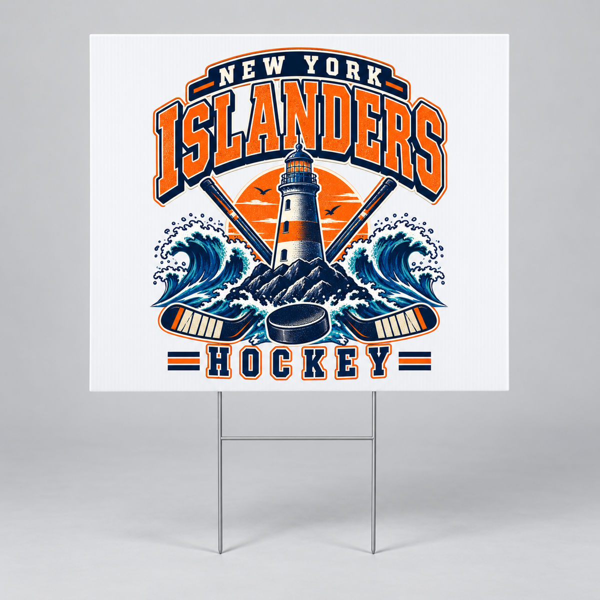New York Islanders Coastal Retro Fan Yard Sign in White, front view