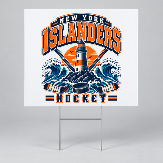 New York Islanders Coastal Retro Fan Yard Sign in White, front view