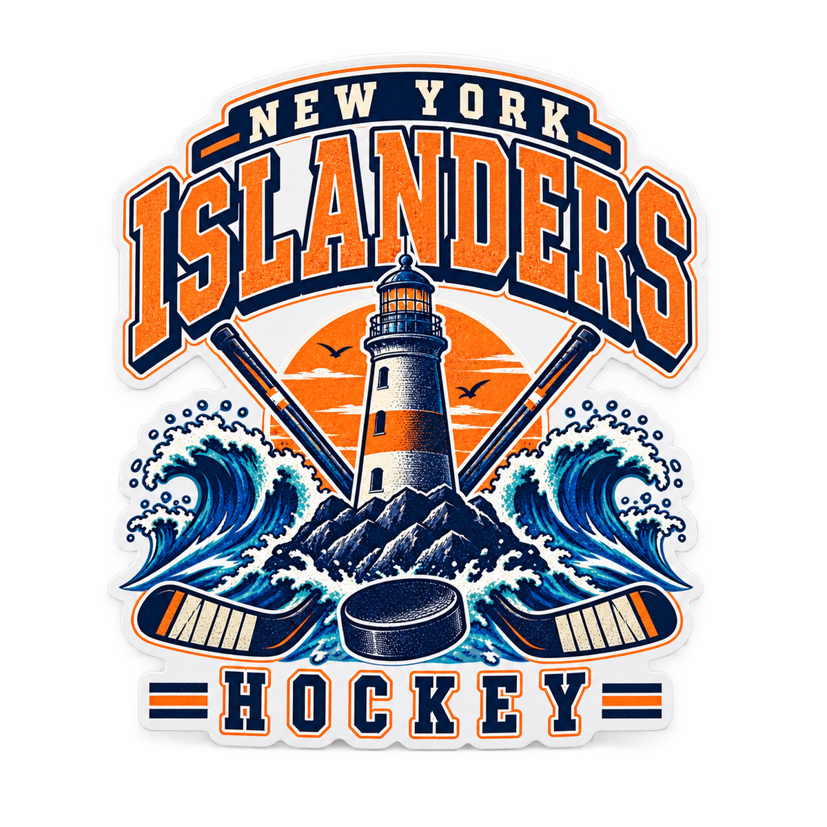 New York Islanders Coastal Retro Hockey Die-Cut Sticker in Full Color, front view