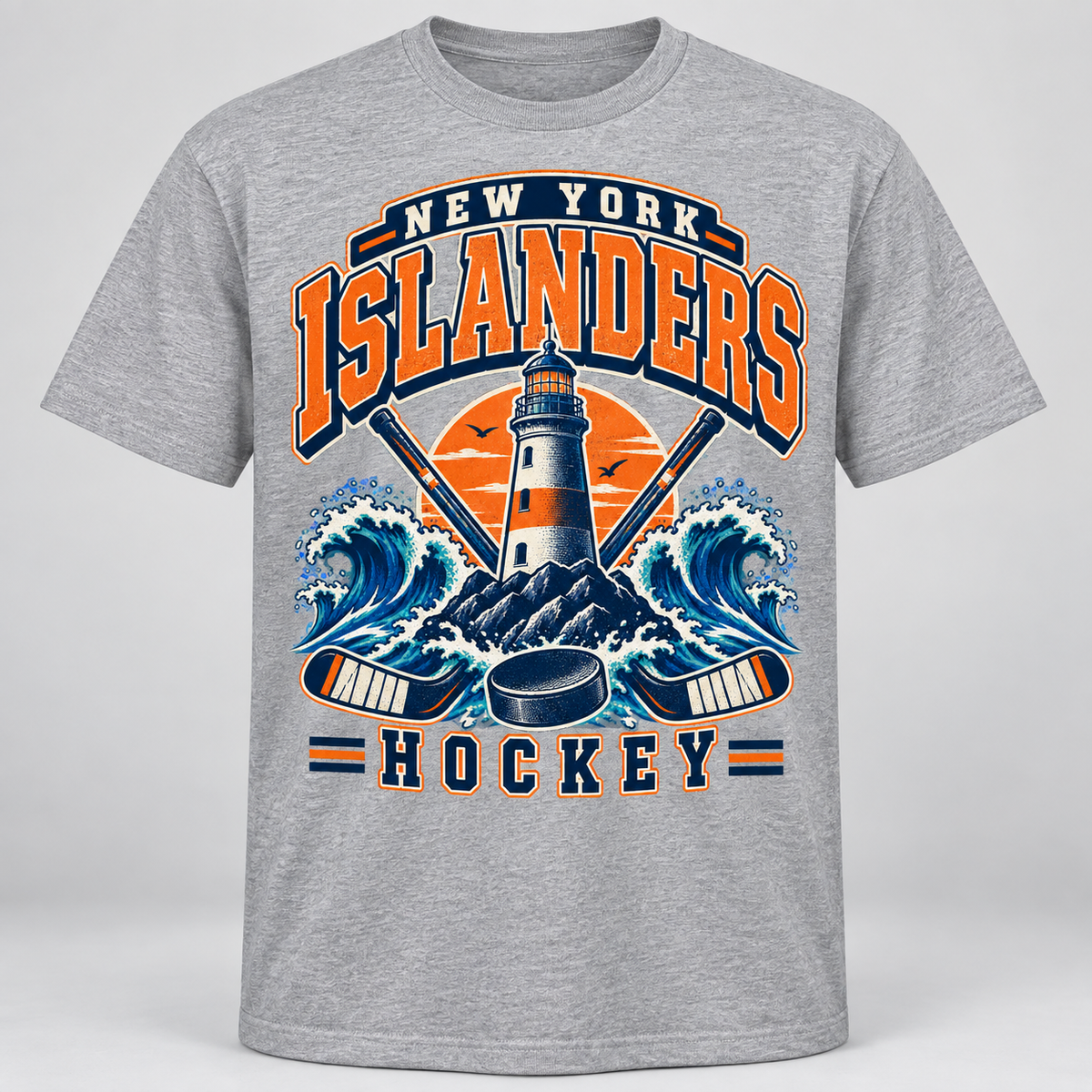 New York Islanders Coastal Retro Unisex T-Shirt in Sport Gray, front view