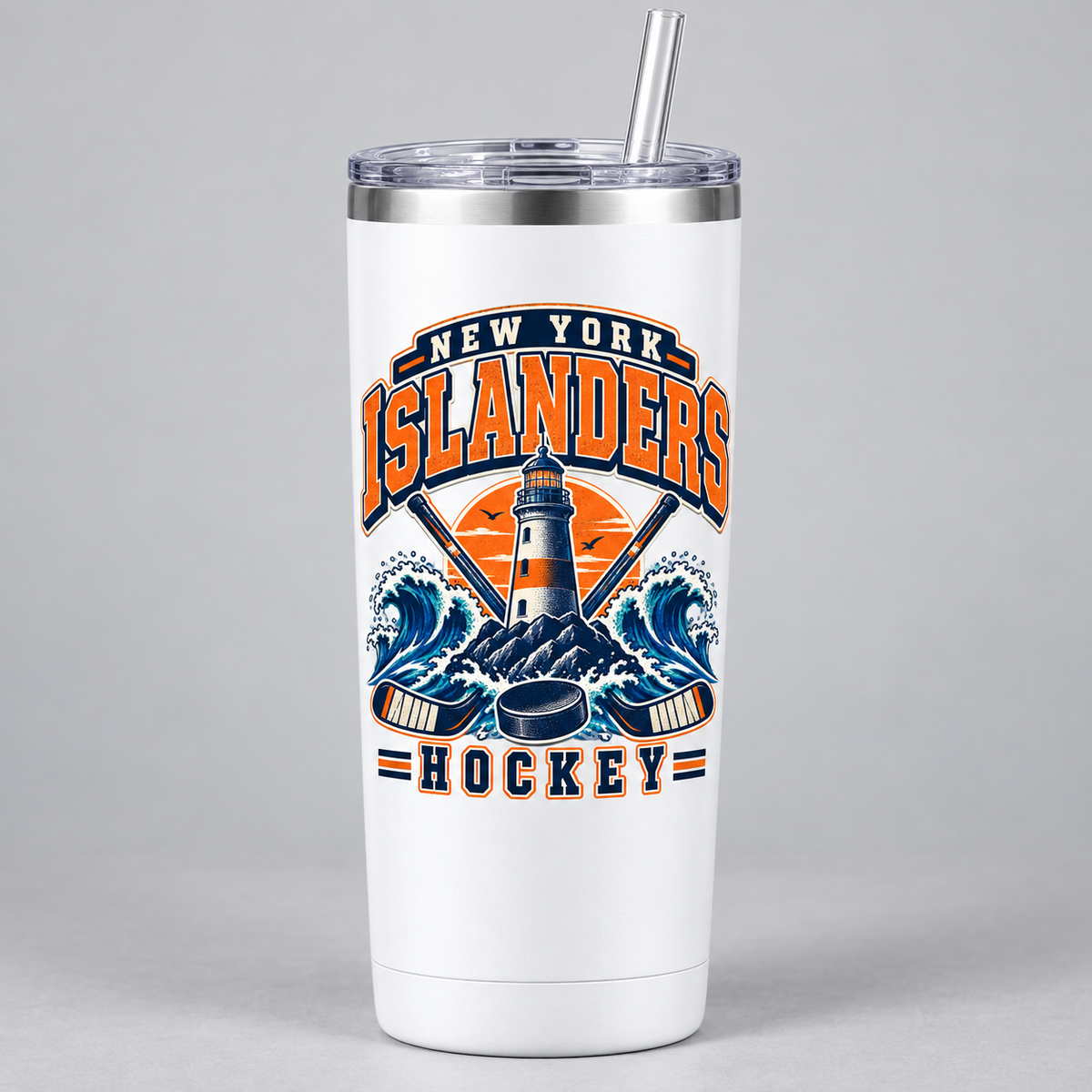 New York Islanders Coastal Retro Slim Tumbler in White, front view