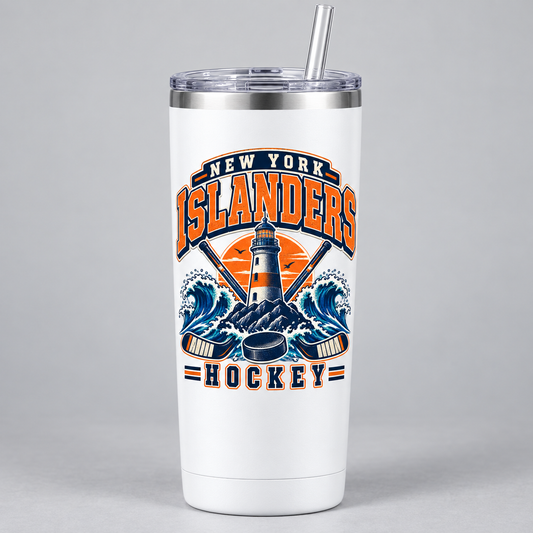 New York Islanders Coastal Retro Slim Tumbler in White, front view