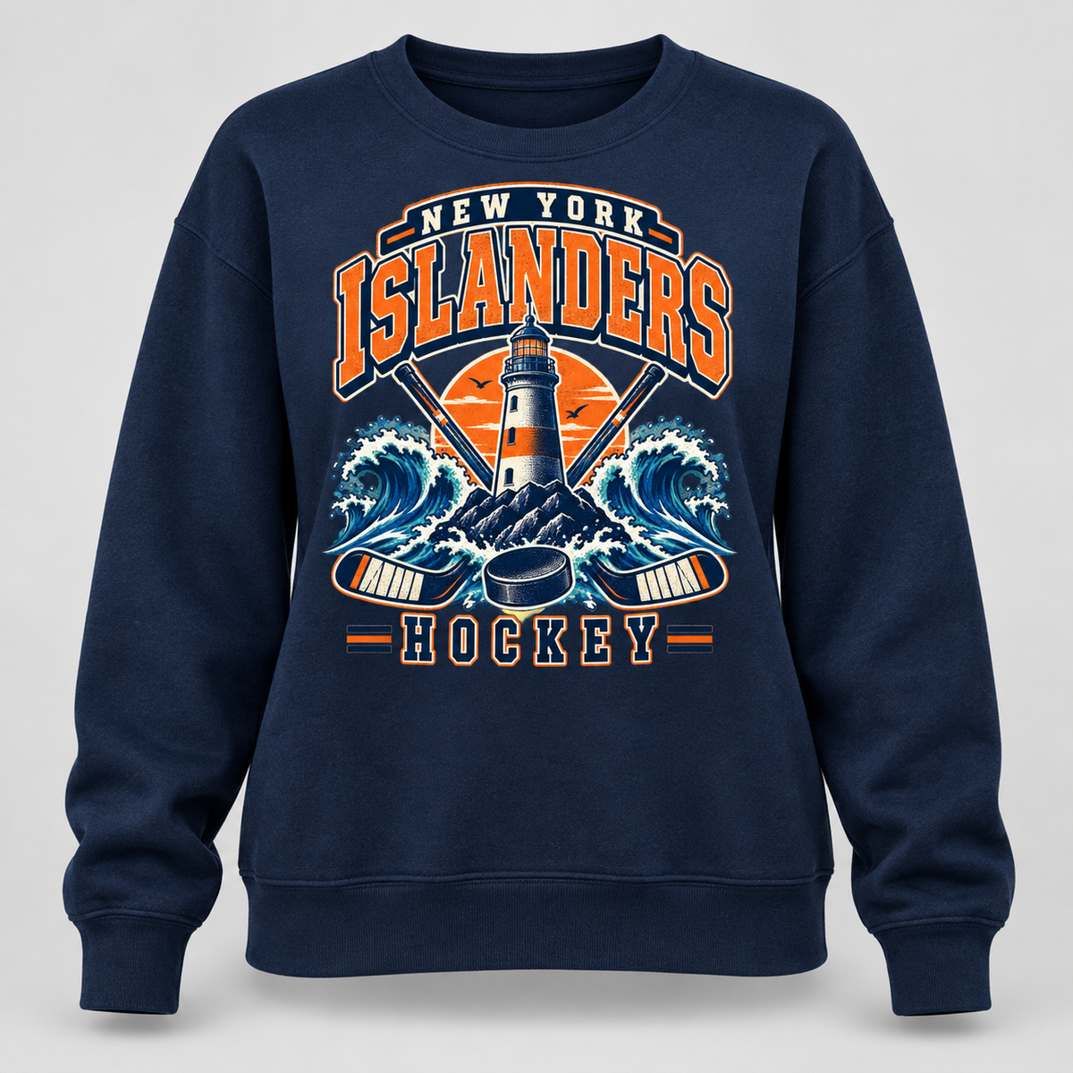 New York Islanders Coastal Retro Women's Relaxed Crewneck in Navy, front view