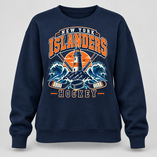 New York Islanders Coastal Retro Women's Relaxed Crewneck in Navy, front view