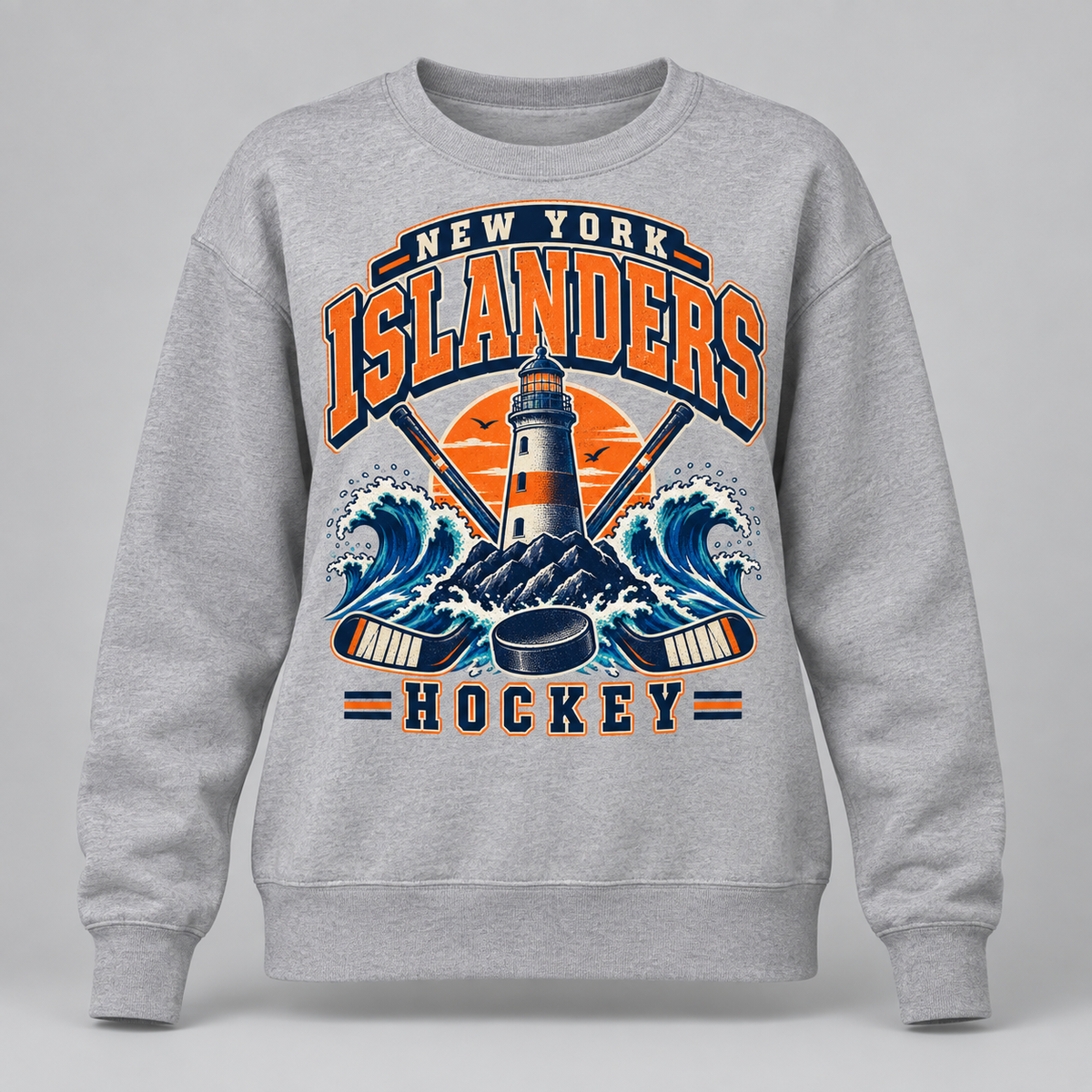 New York Islanders Coastal Retro Women's Relaxed Crewneck in Sport Gray, front view