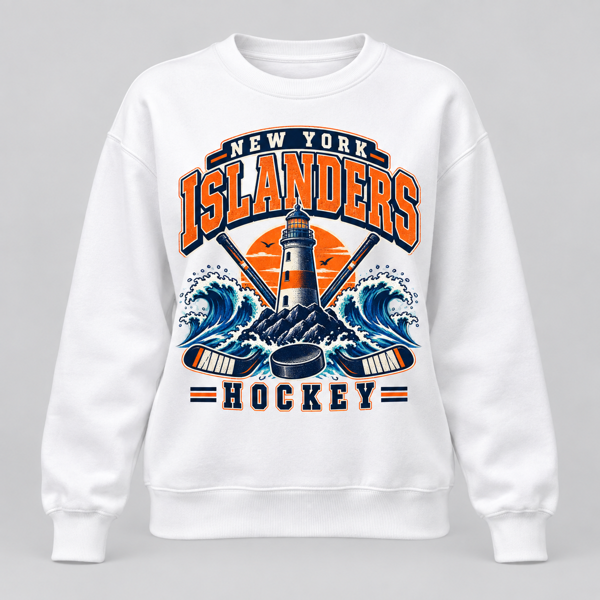 New York Islanders Coastal Retro Women's Relaxed Crewneck in White, front view