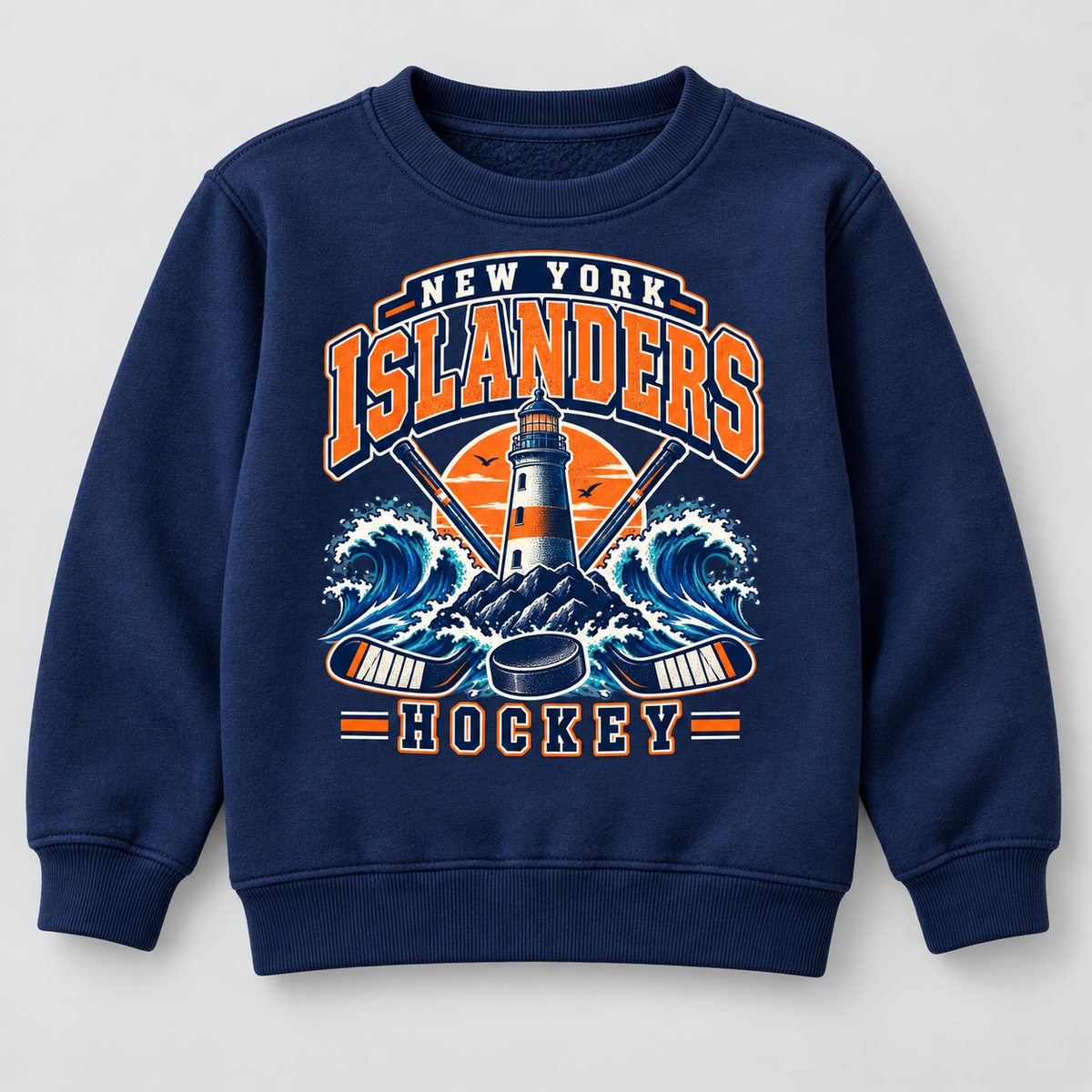 New York Islanders Coastal Retro Youth Crewneck Sweatshirt in Navy, front view