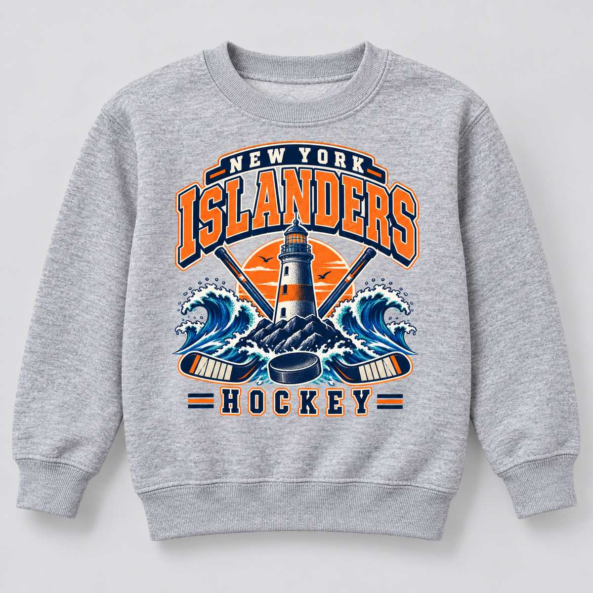 New York Islanders Coastal Retro Youth Crewneck Sweatshirt in Sport Gray, front view