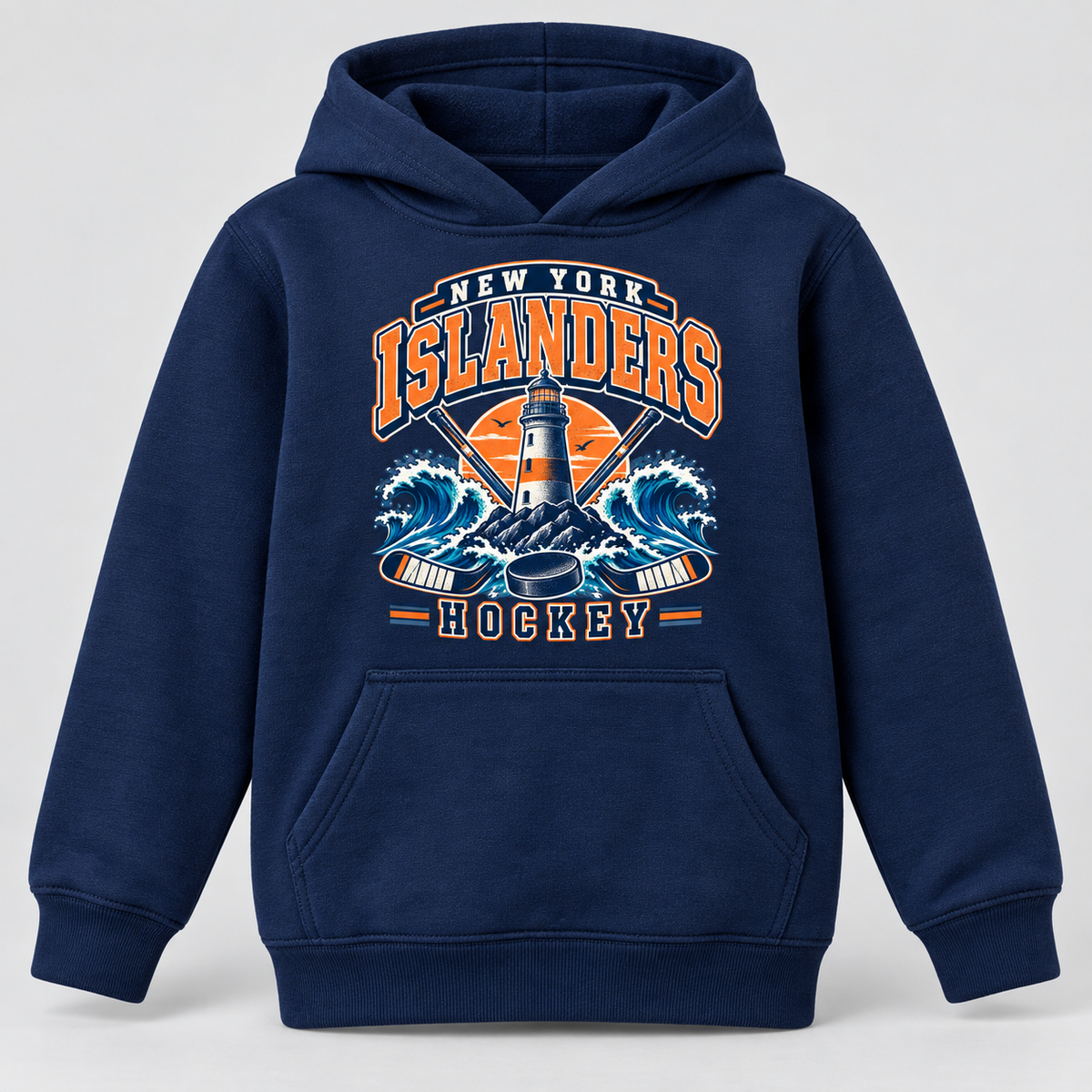 New York Islanders Coastal Retro Youth Pullover Hoodie in Navy, front view