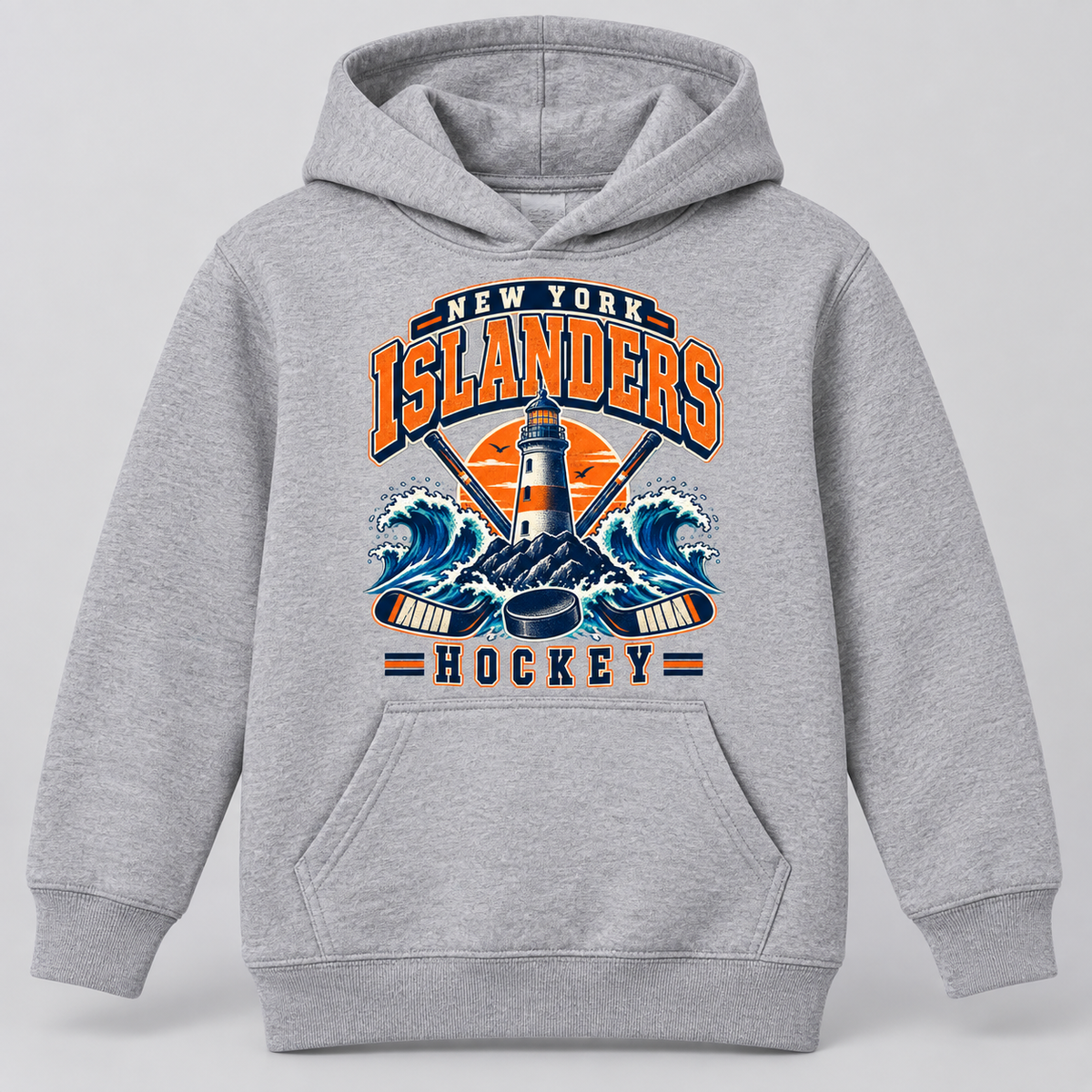 New York Islanders Coastal Retro Youth Pullover Hoodie in Sport Gray, front view