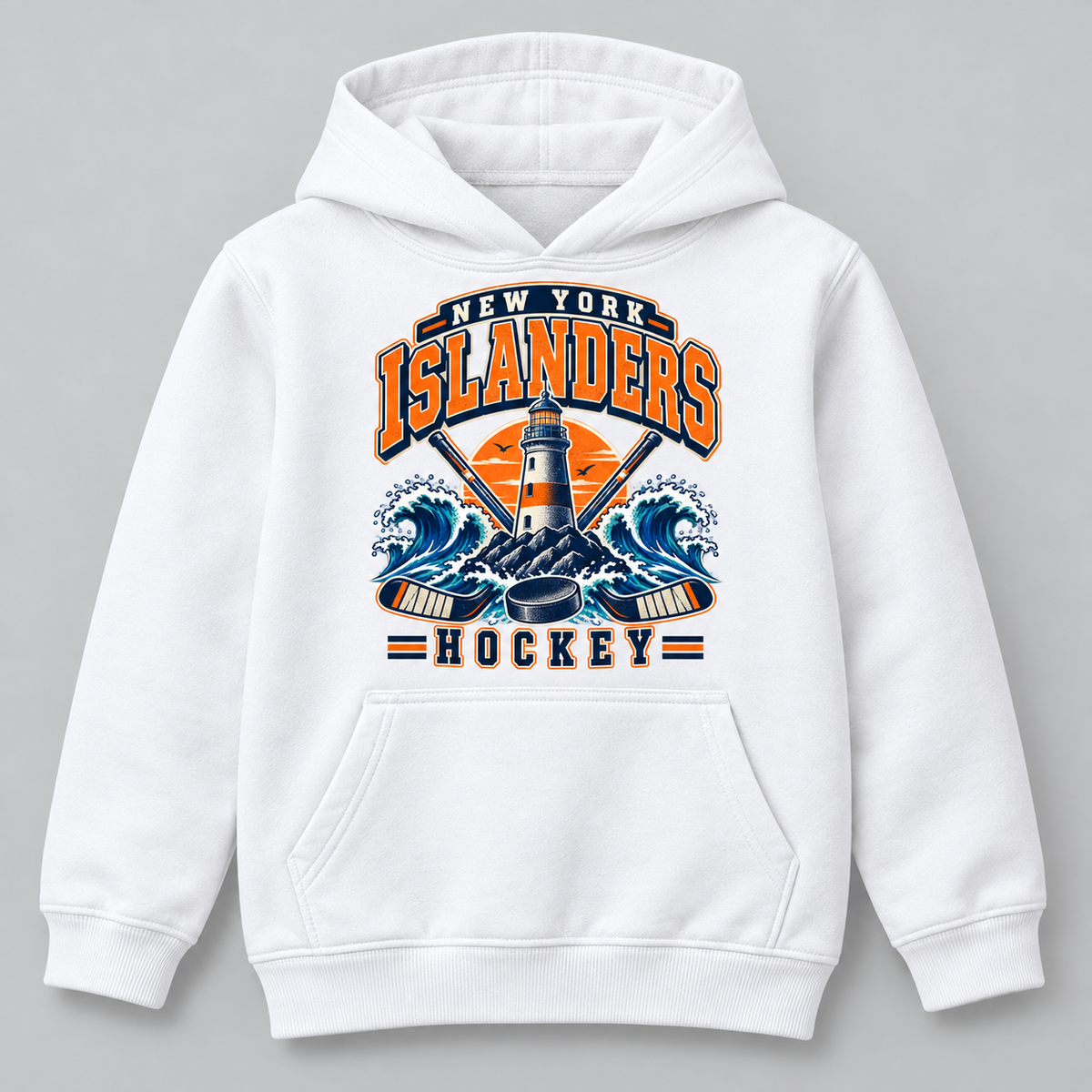 New York Islanders Coastal Retro Youth Pullover Hoodie in White, front view