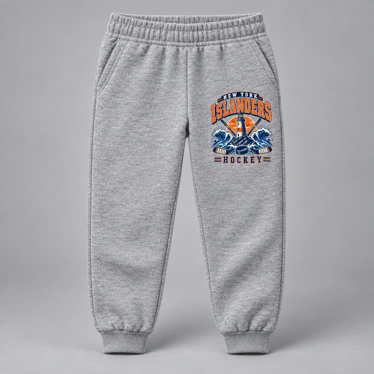 New York Islanders Coastal Retro Youth Fleece Joggers in Sport Gray, front view