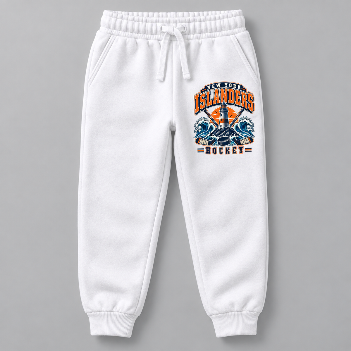 New York Islanders Coastal Retro Youth Fleece Joggers in White, front view