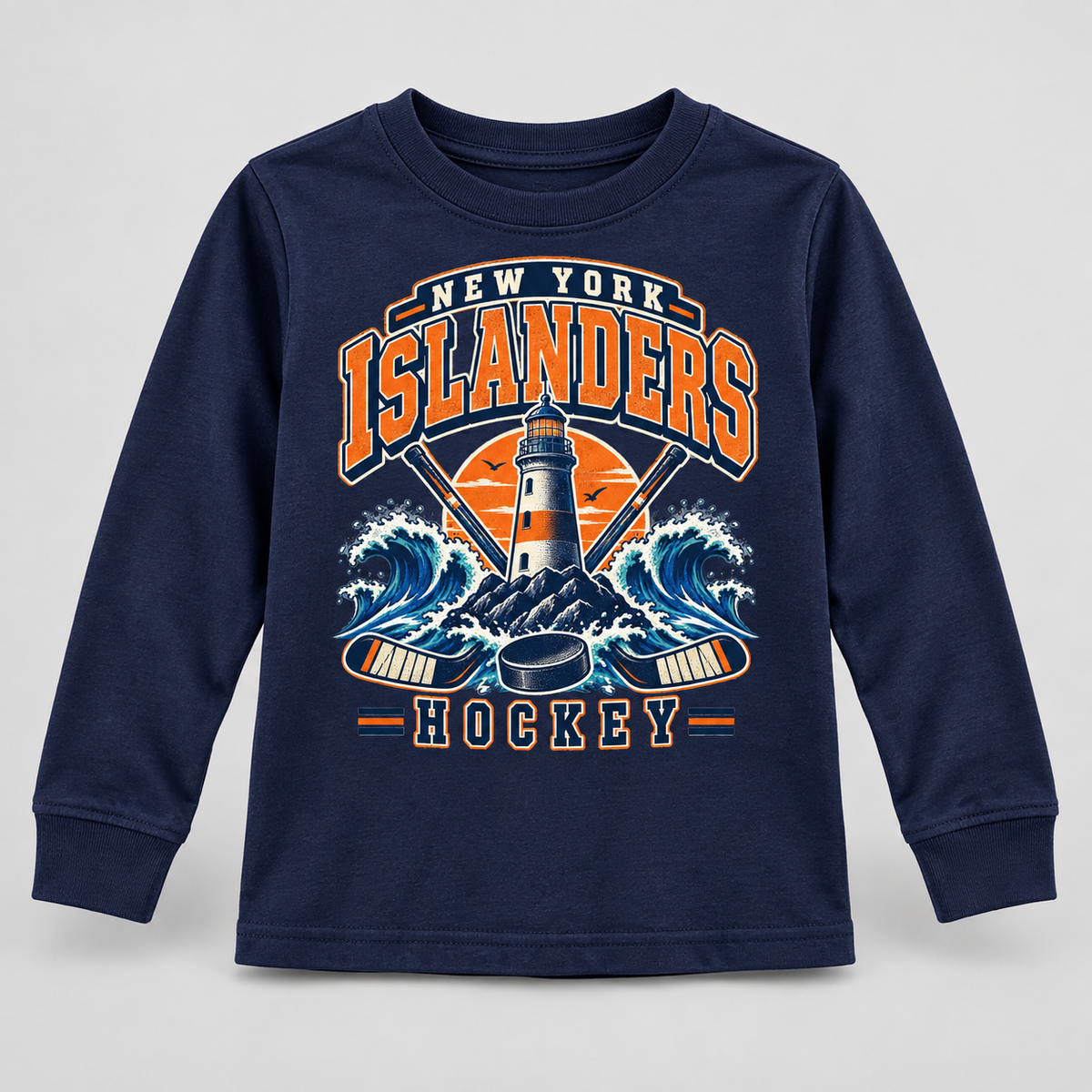 New York Islanders Coastal Retro Youth Long Sleeve T-Shirt in Navy, front view