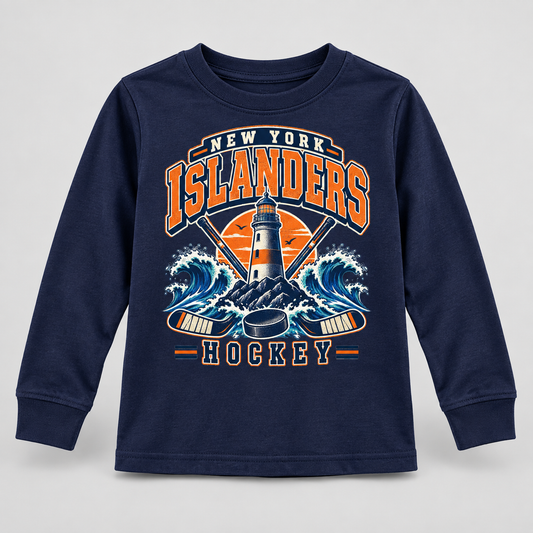 New York Islanders Coastal Retro Youth Long Sleeve T-Shirt in Navy, front view